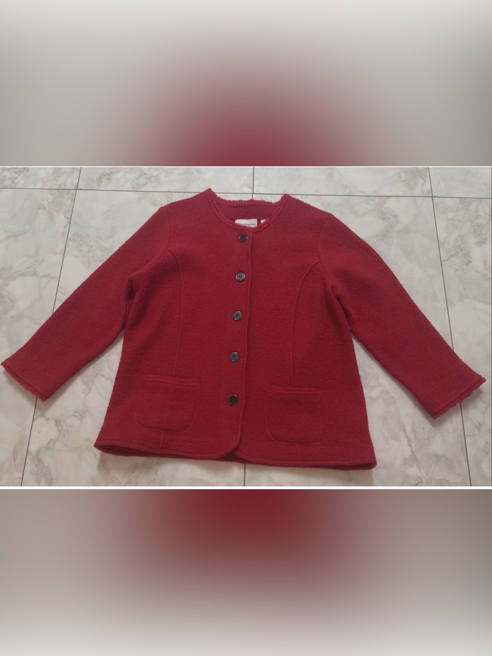 Vintage Alfred Dunner Wool Sweater Jacket Womens Vibrant Red Large Button Blazer